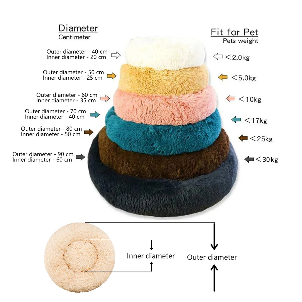 Round Plush Pet Bed for Dogs & Cats — 6 Sizes Available