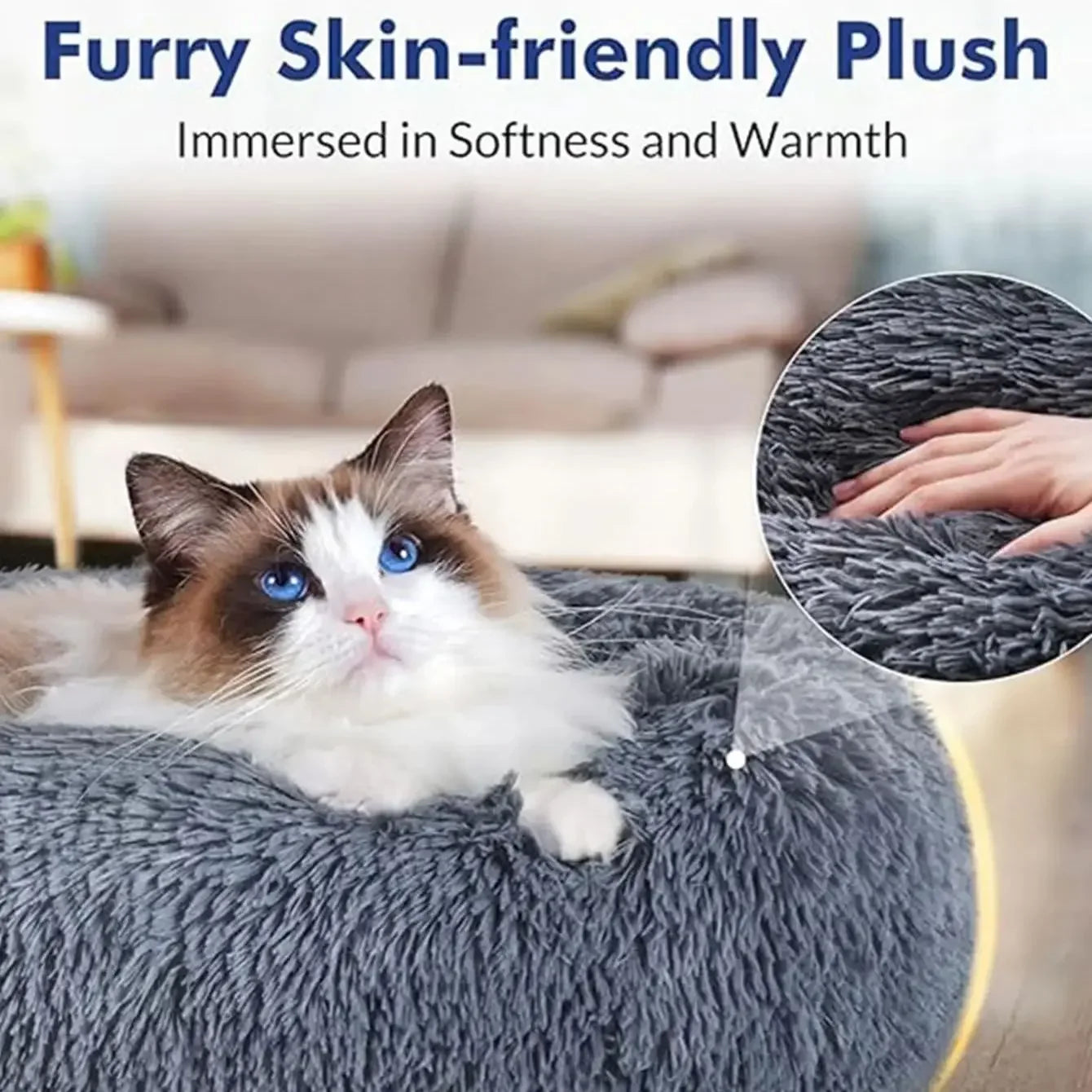 Round Plush Pet Bed for Dogs & Cats — 6 Sizes Available