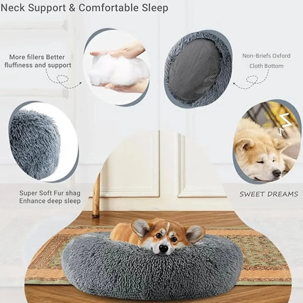 Round Plush Pet Bed for Dogs & Cats — 6 Sizes Available